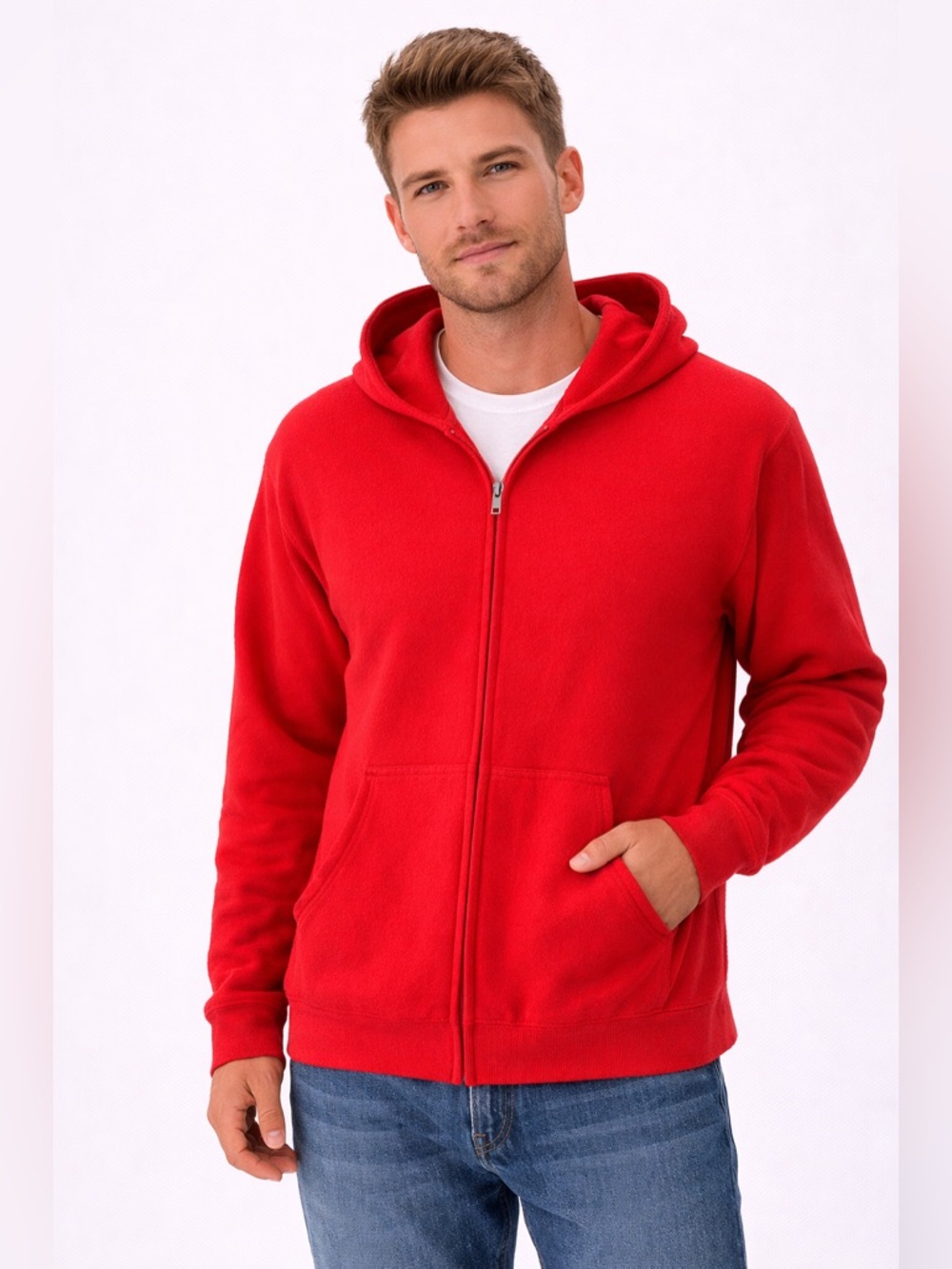 Hanes Red Men's Zip-Up Hooded Sweater